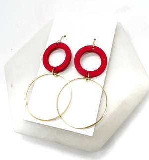 Red Wood Gold Hoop Earrings