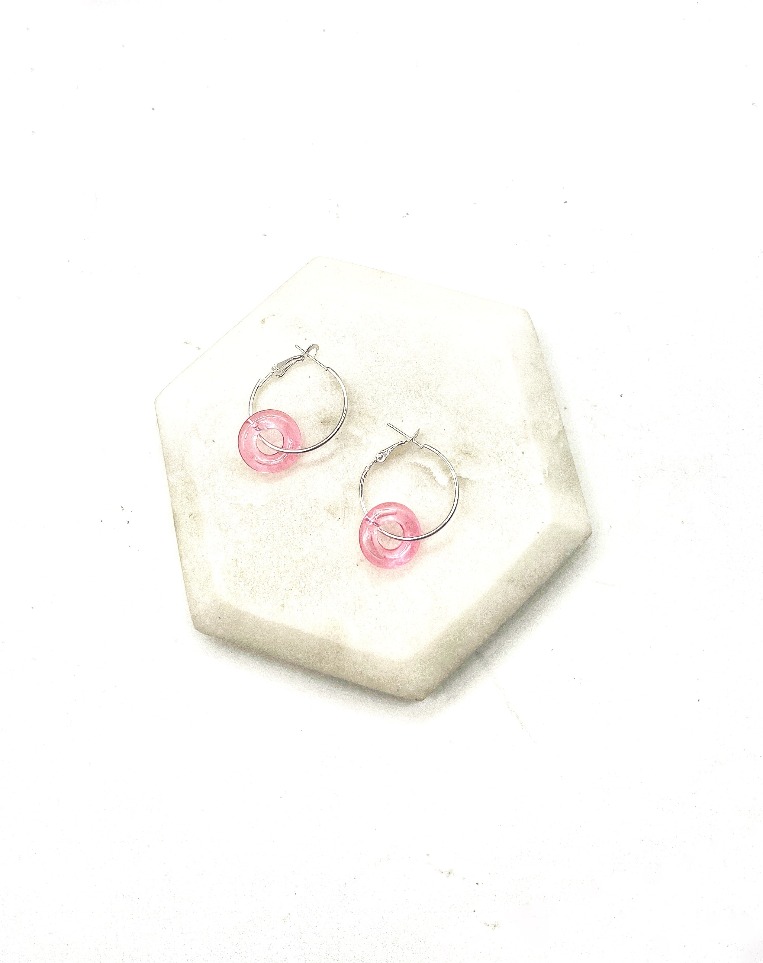 Pink Resin Ring Mini Hoop Earrings