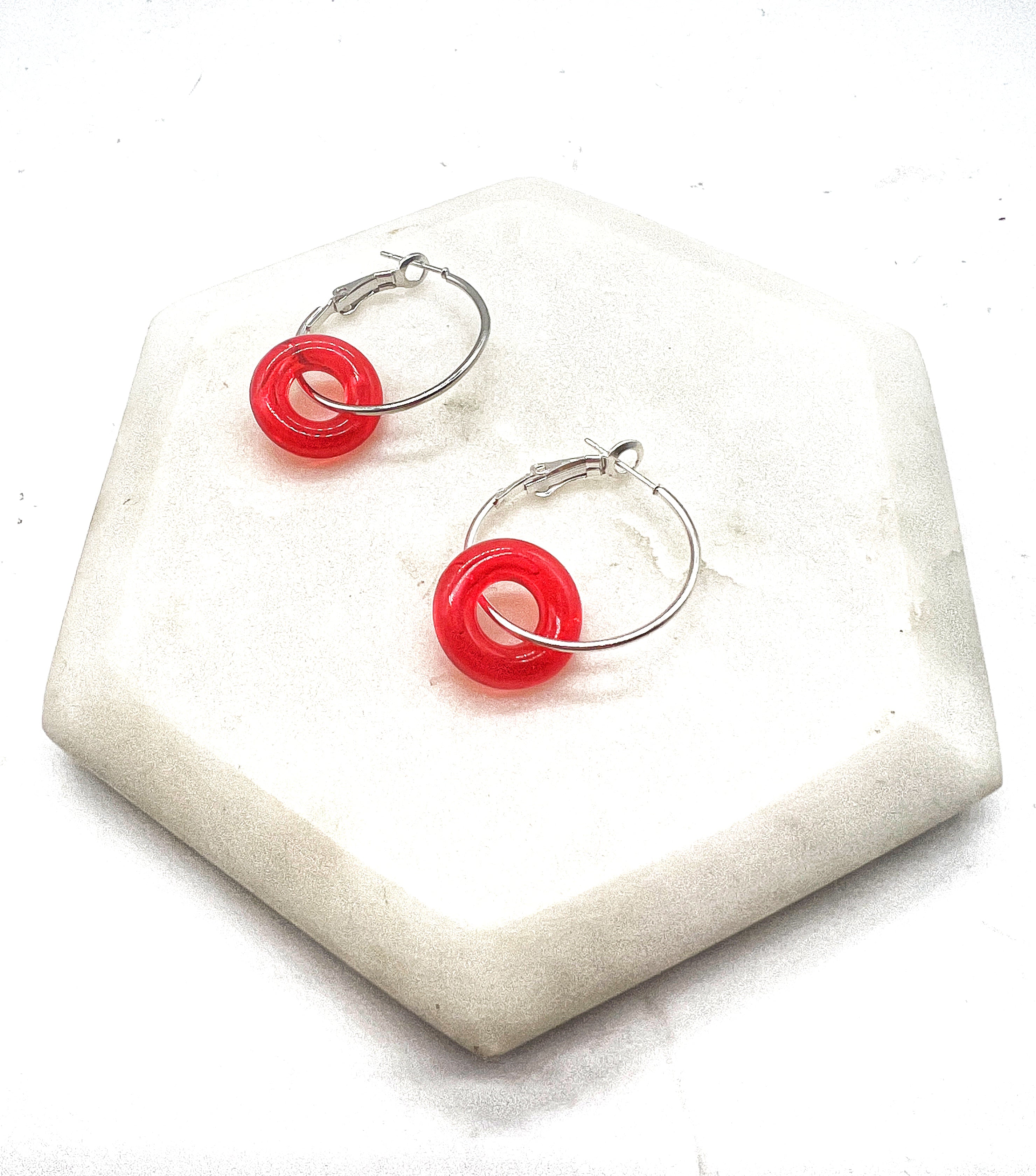 Red Resin Ring Mini Hoop Earrings