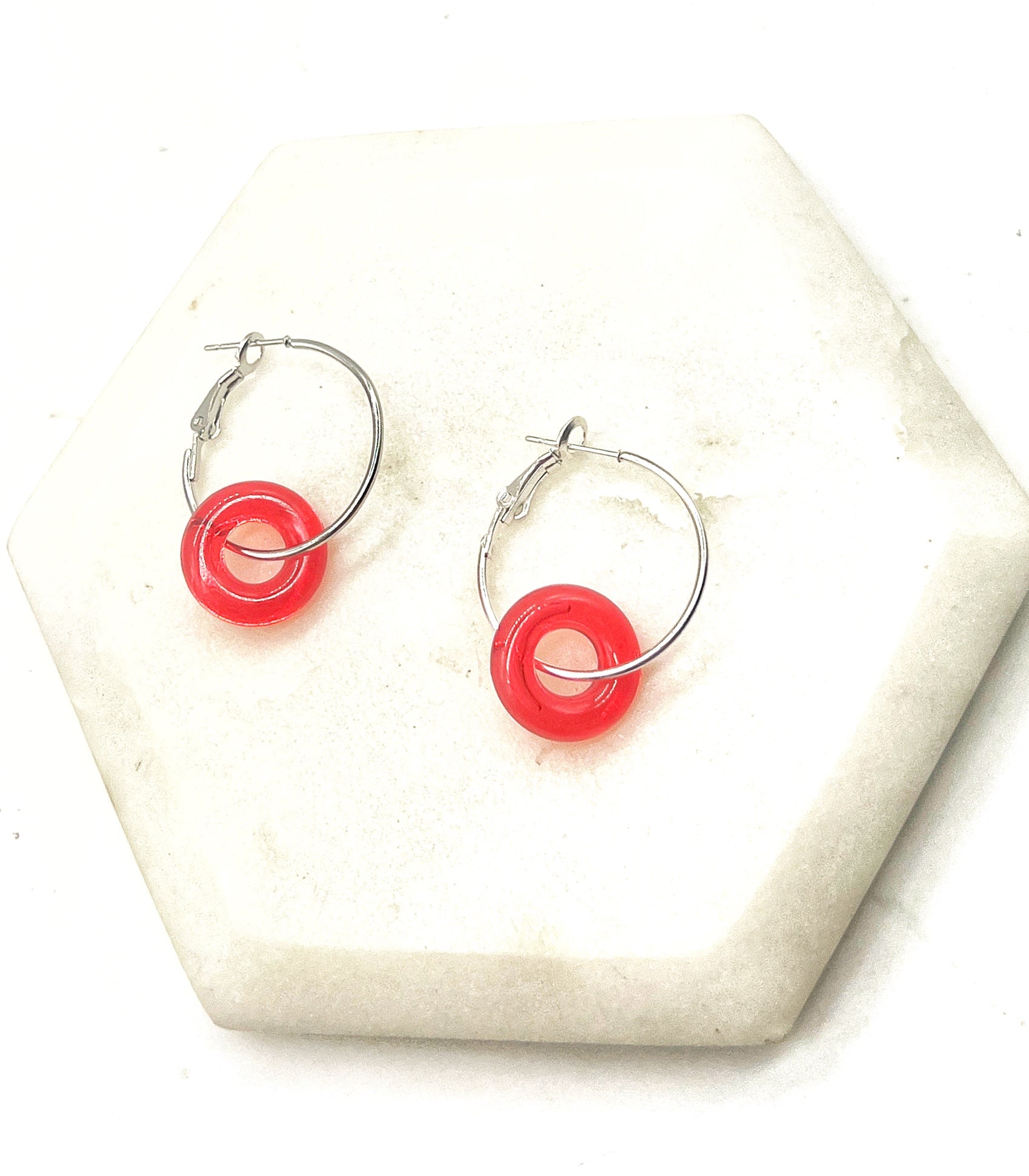 Red Resin Ring Mini Hoop Earrings