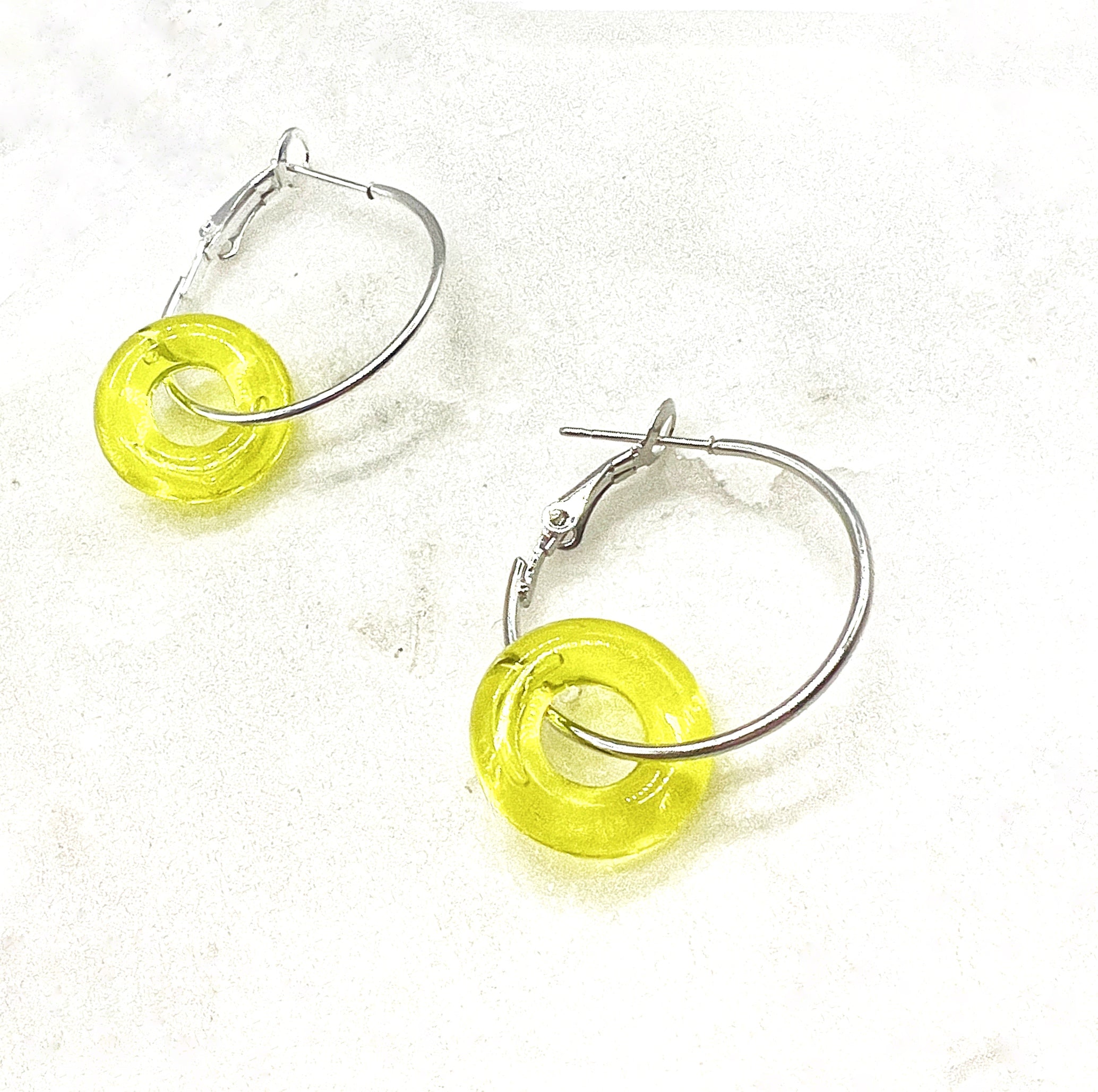 Yellow Resin Ring Mini Hoop Earrings