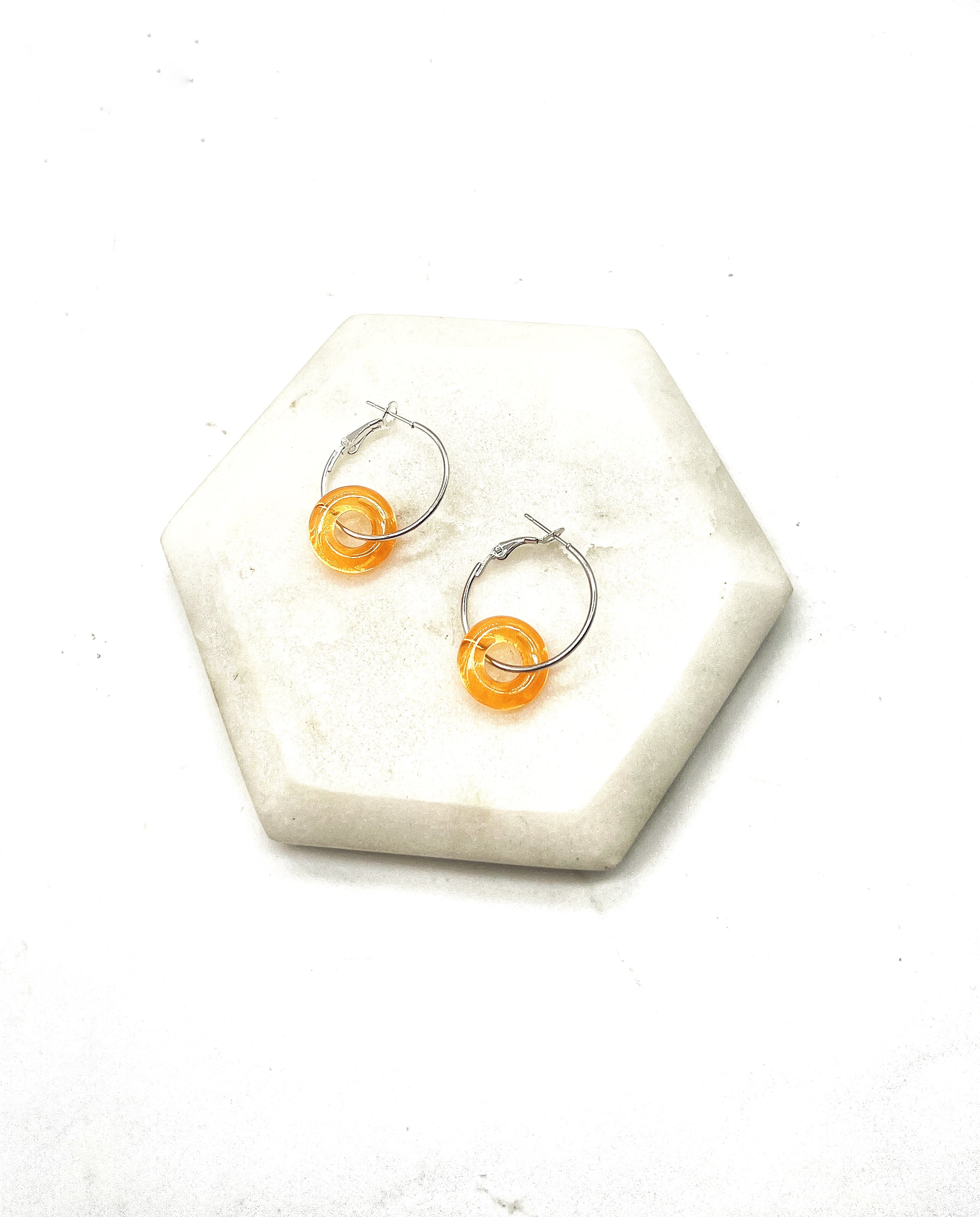 Orange Resin Ring Mini Hoop Earrings