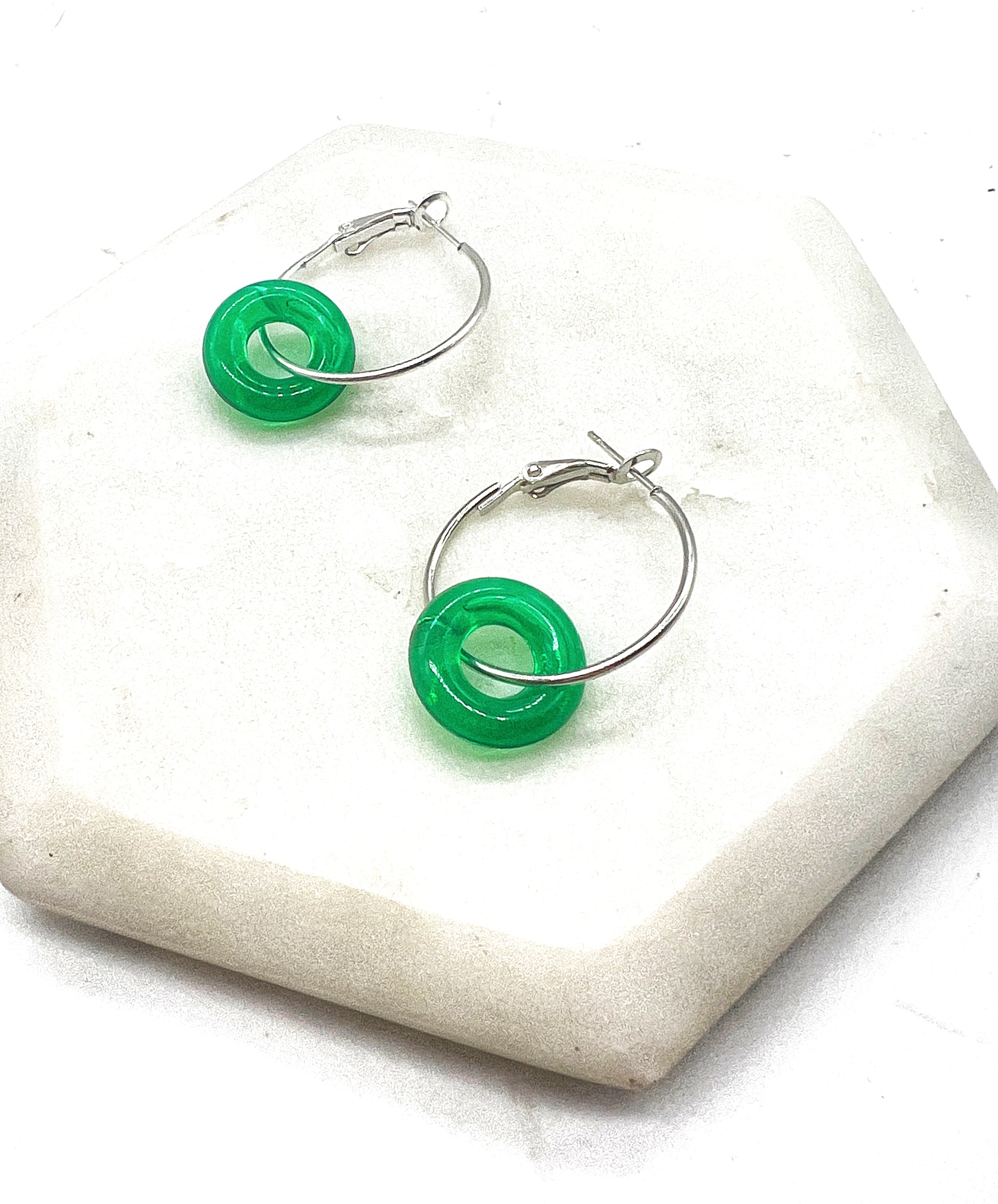 Green Resin Ring Mini Hoop Earrings