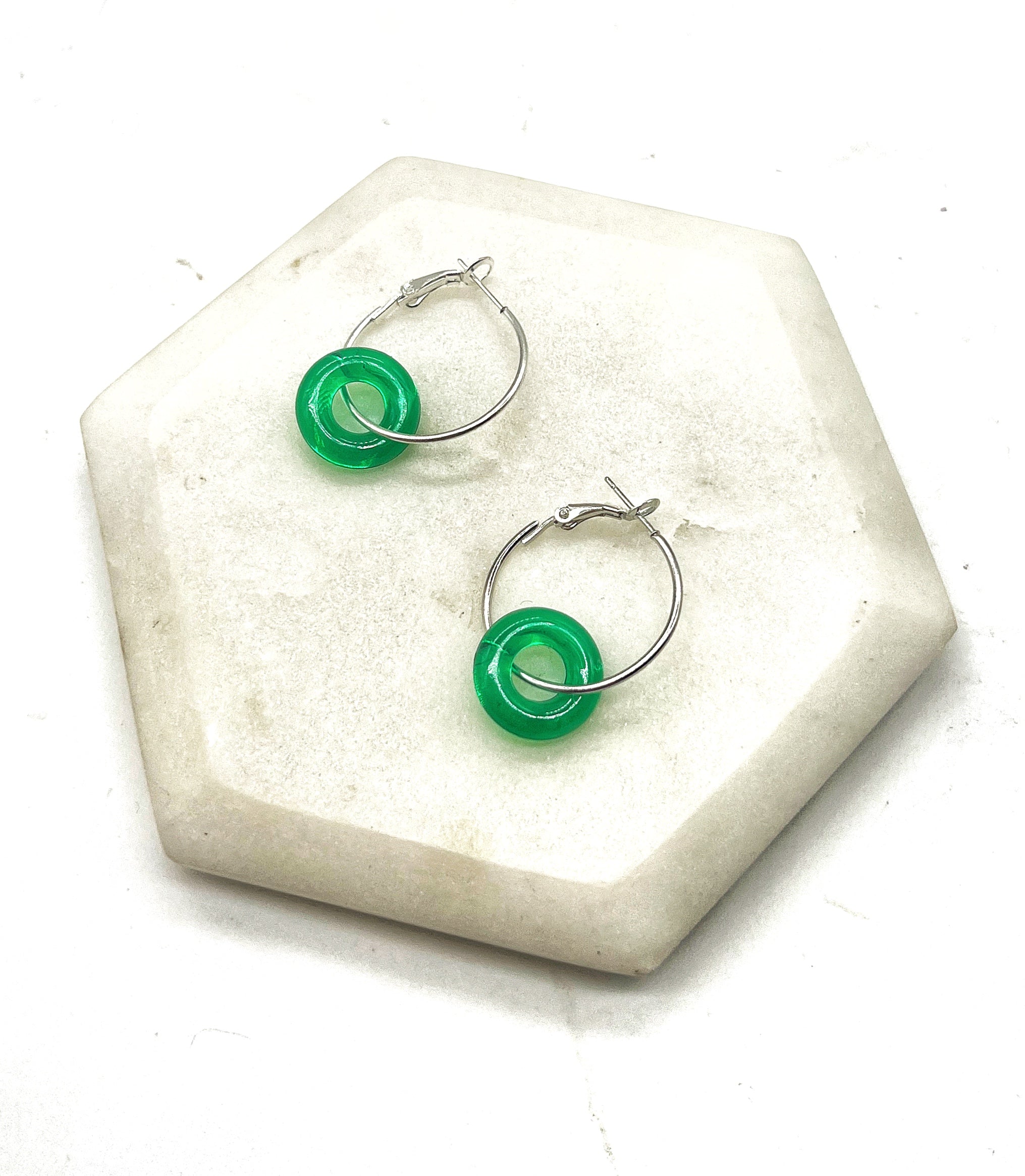Green Resin Ring Mini Hoop Earrings