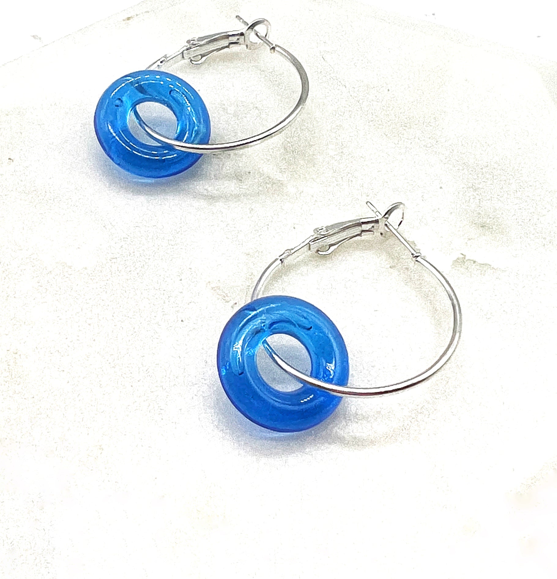 Royal Blue Resin Ring Mini Hoop Earrings