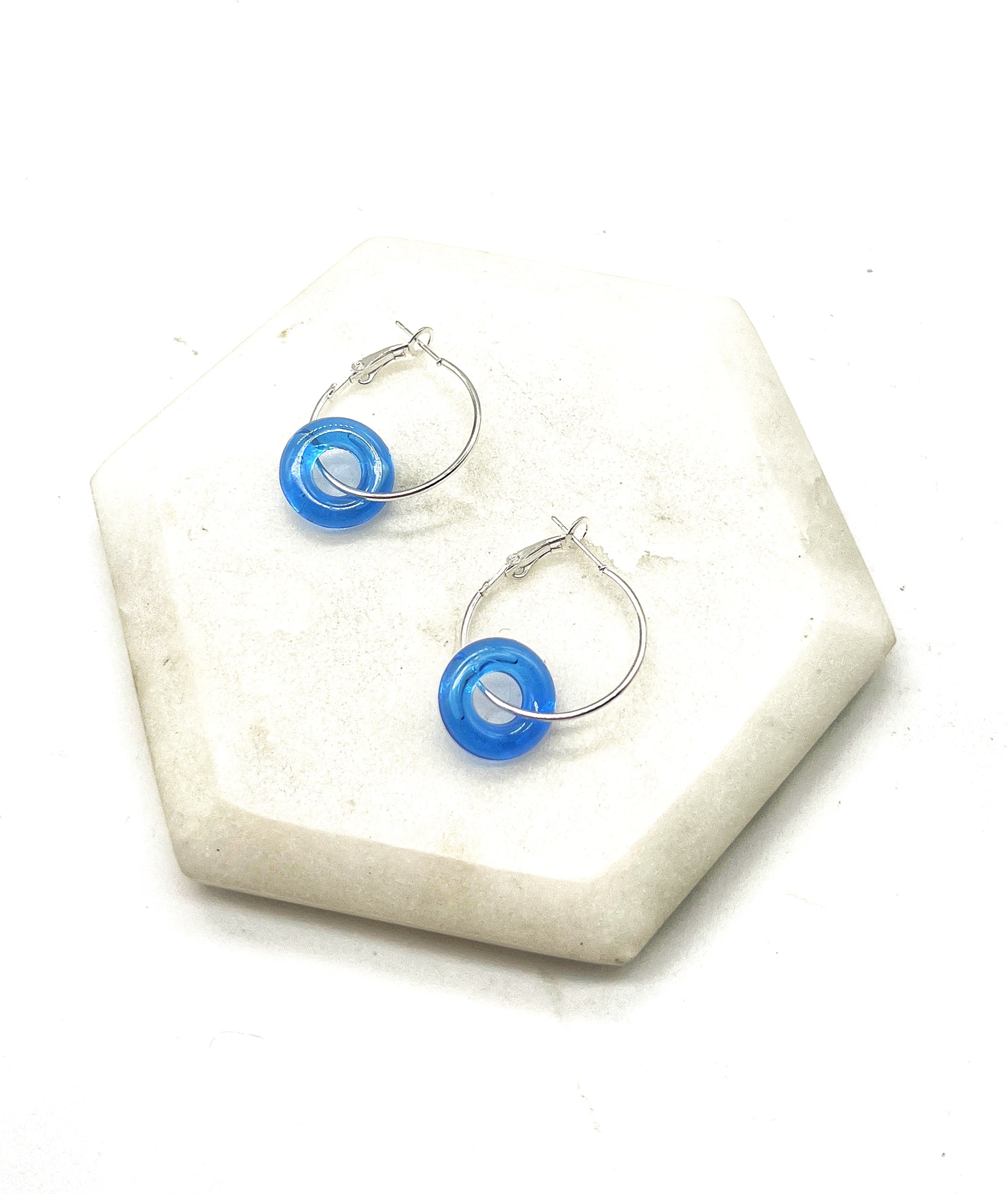 Royal Blue Resin Ring Mini Hoop Earrings