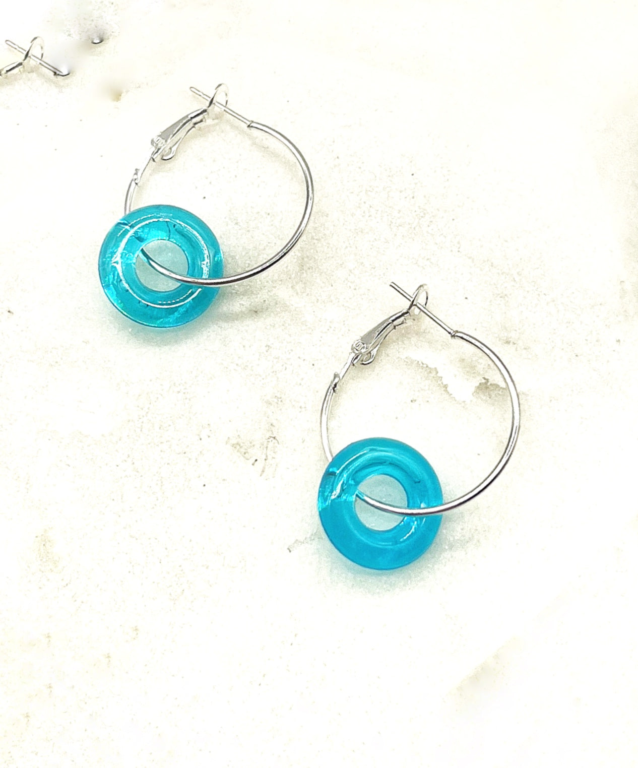 Turquoise Blue Resin Ring Mini Hoop Earrings