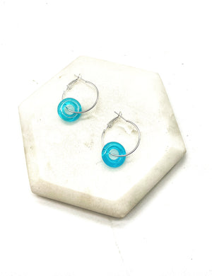 Turquoise Blue Resin Ring Mini Hoop Earrings