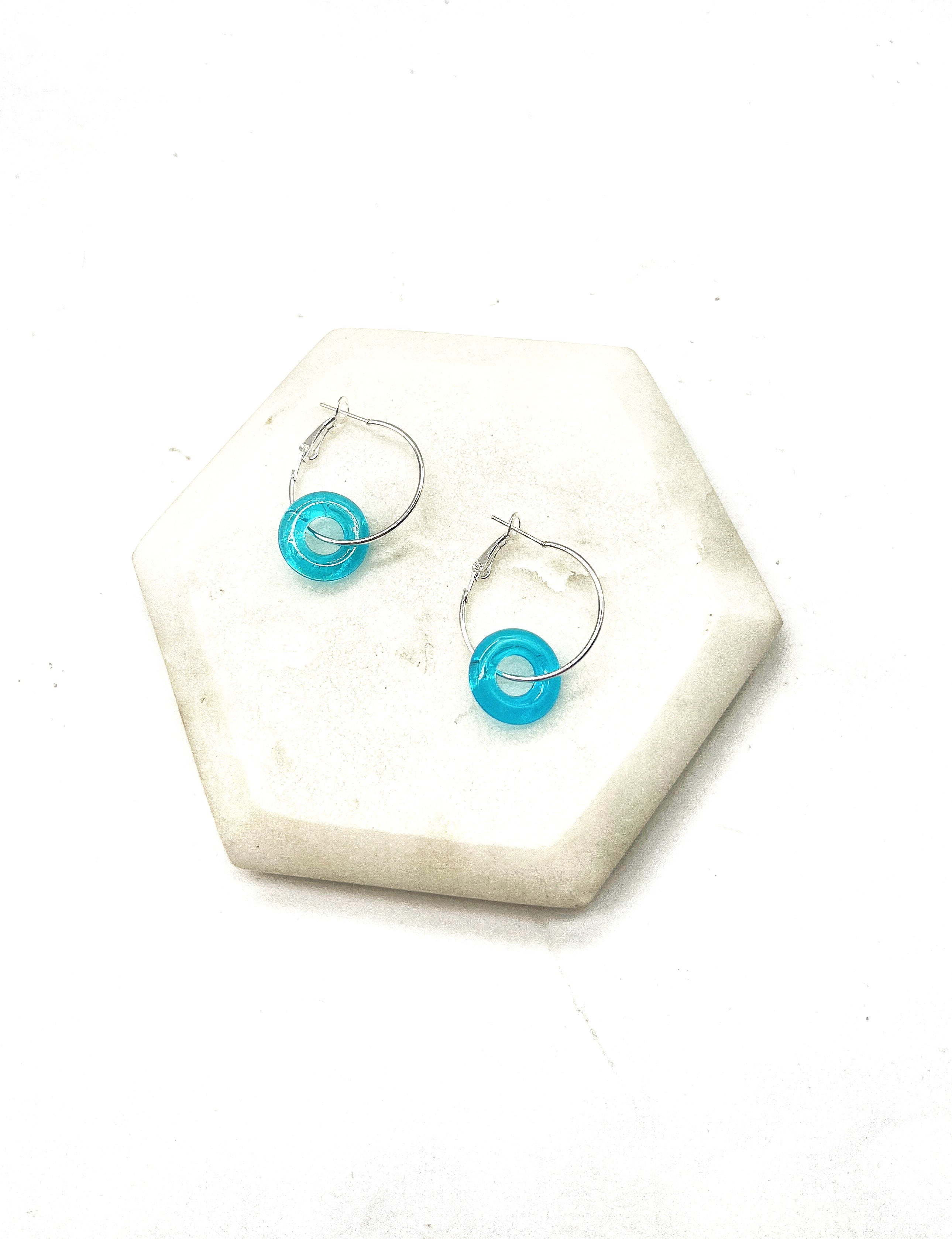 Turquoise Blue Resin Ring Mini Hoop Earrings