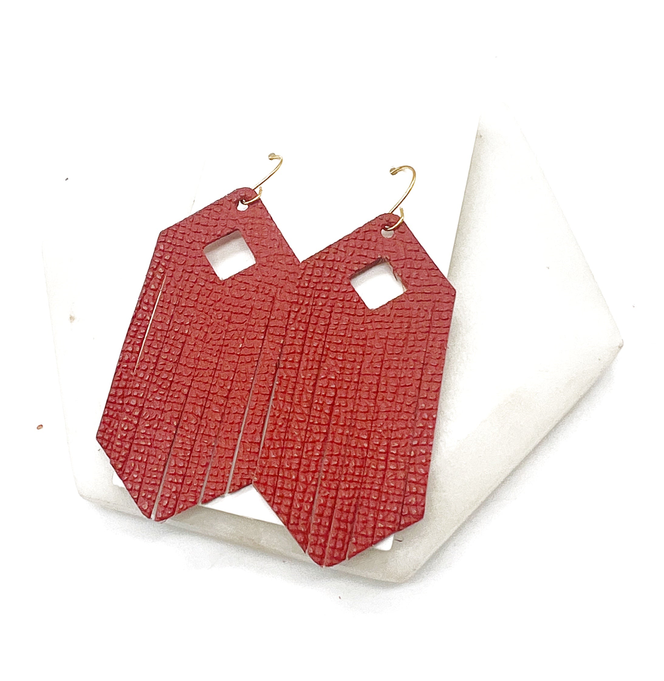 Rust Diamond Fringe Leather Earrings
