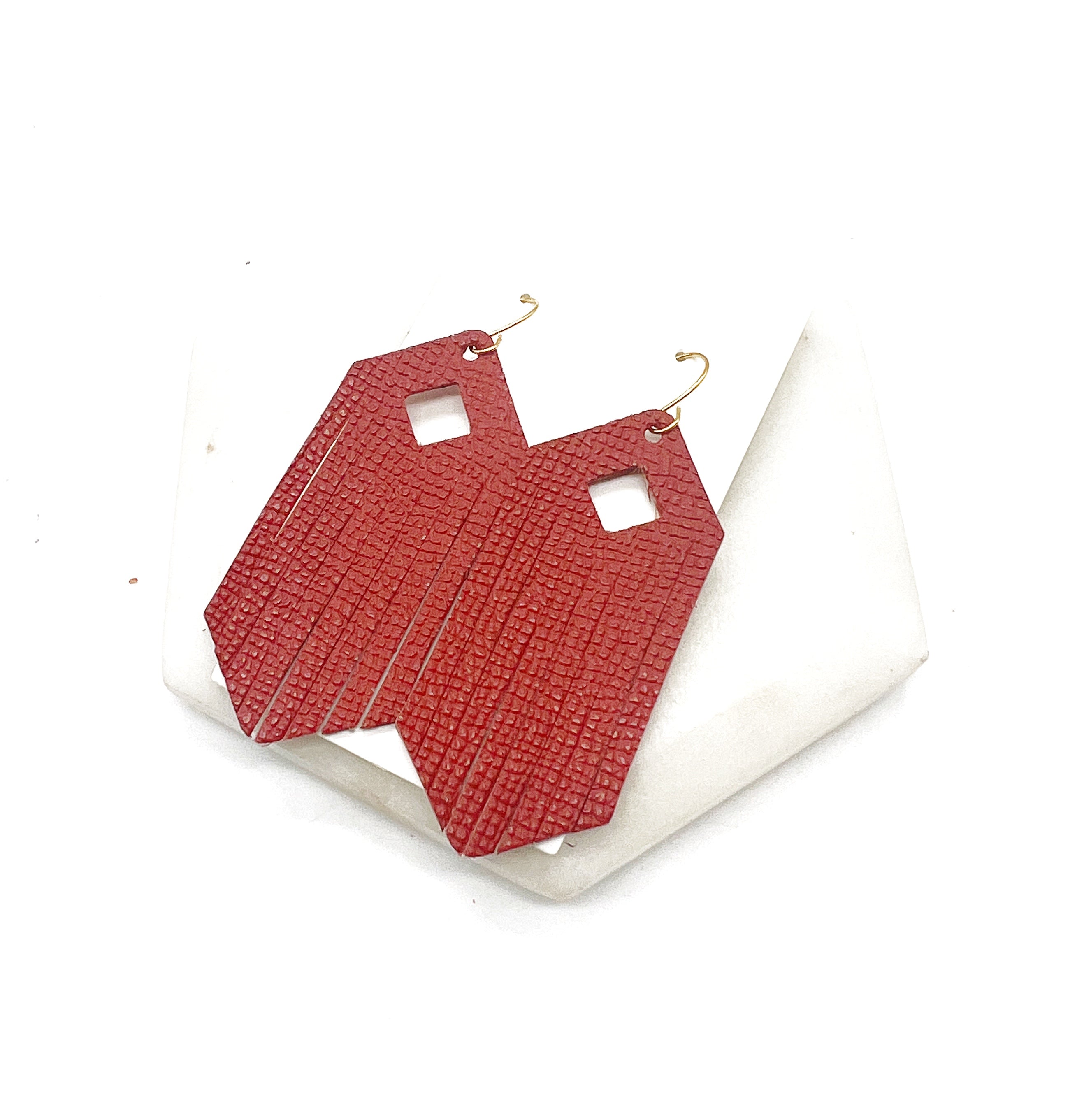 Rust Diamond Fringe Leather Earrings