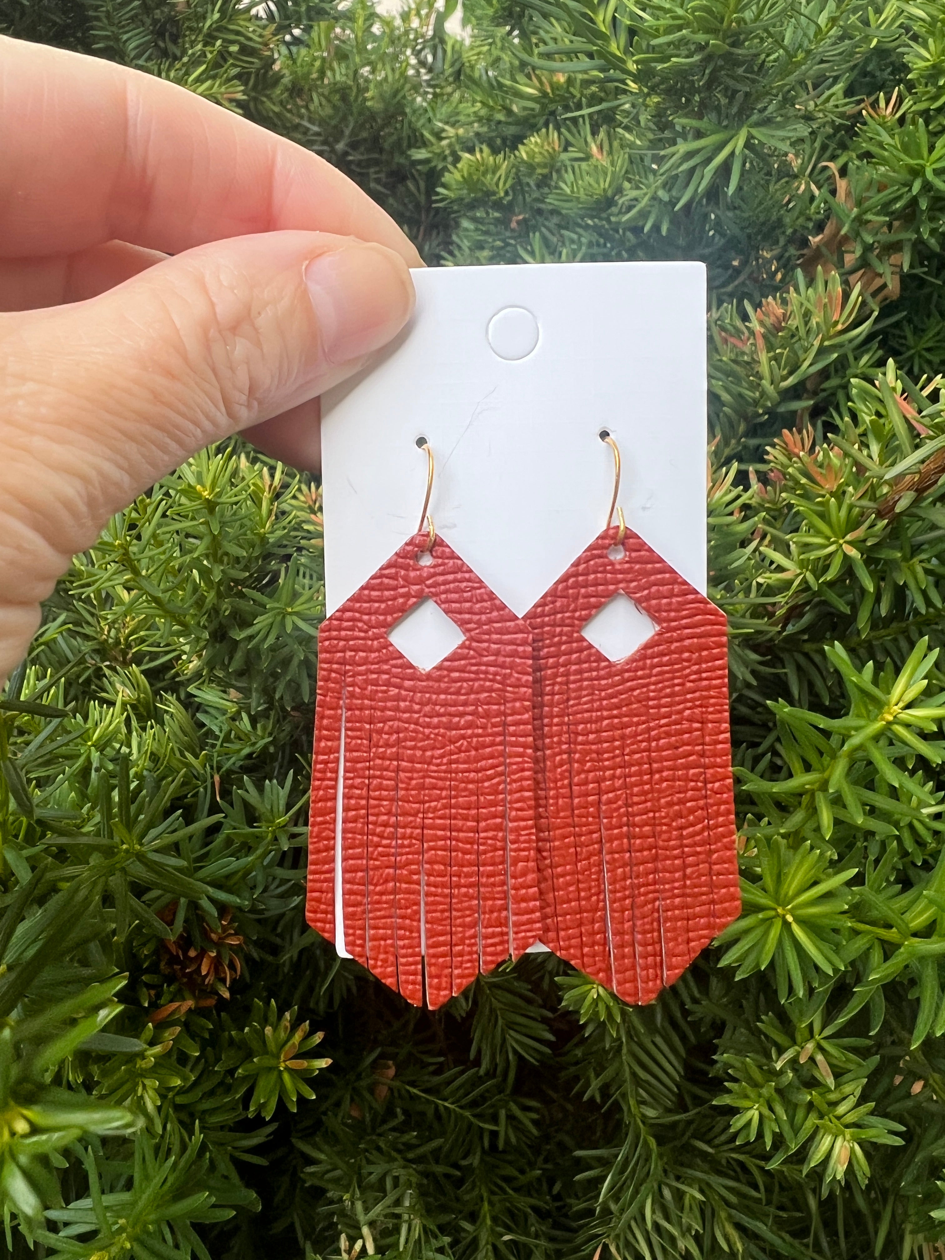 Rust Diamond Fringe Leather Earrings