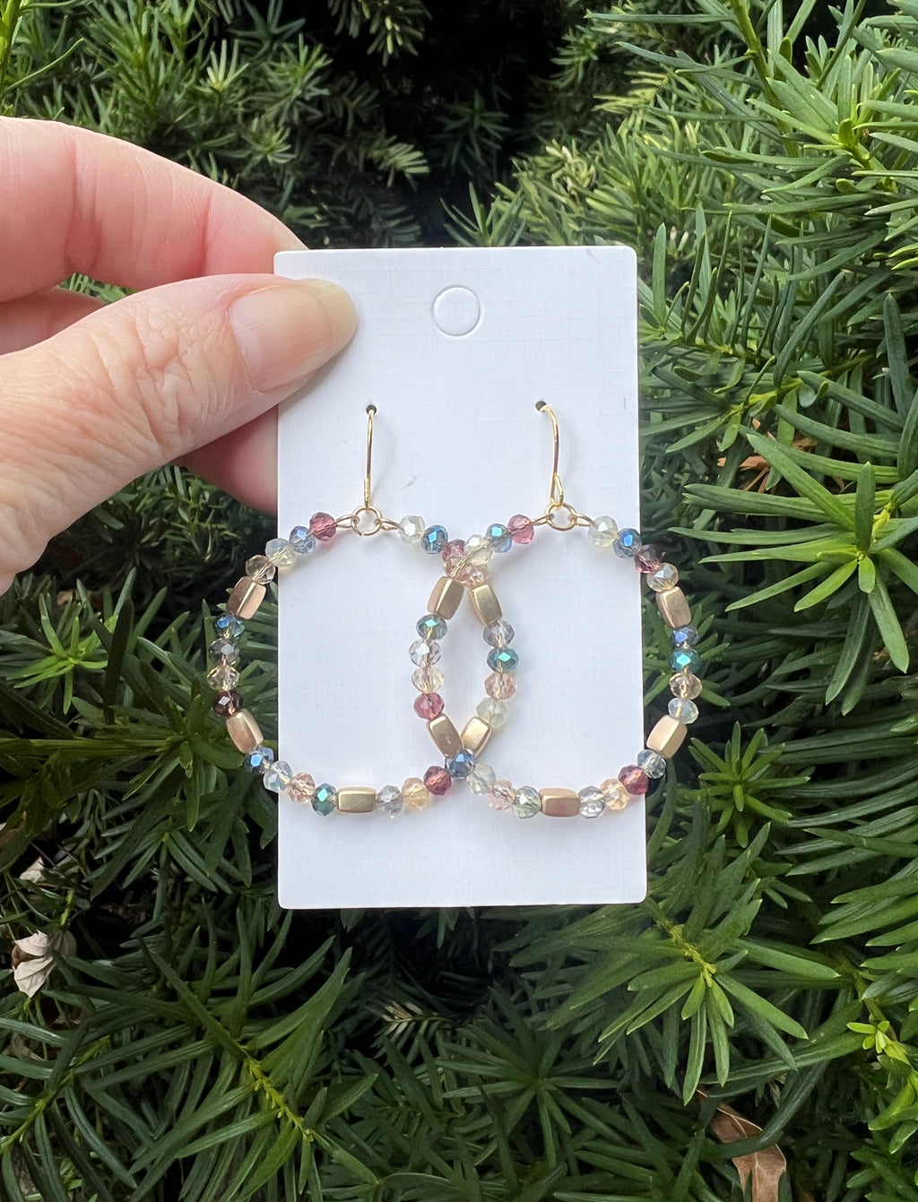 Multi-Color Beaded Hoop Earrings