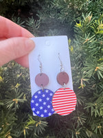 Stars and Stripes Wood Disc Earrings
