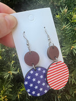 Stars and Stripes Wood Disc Earrings