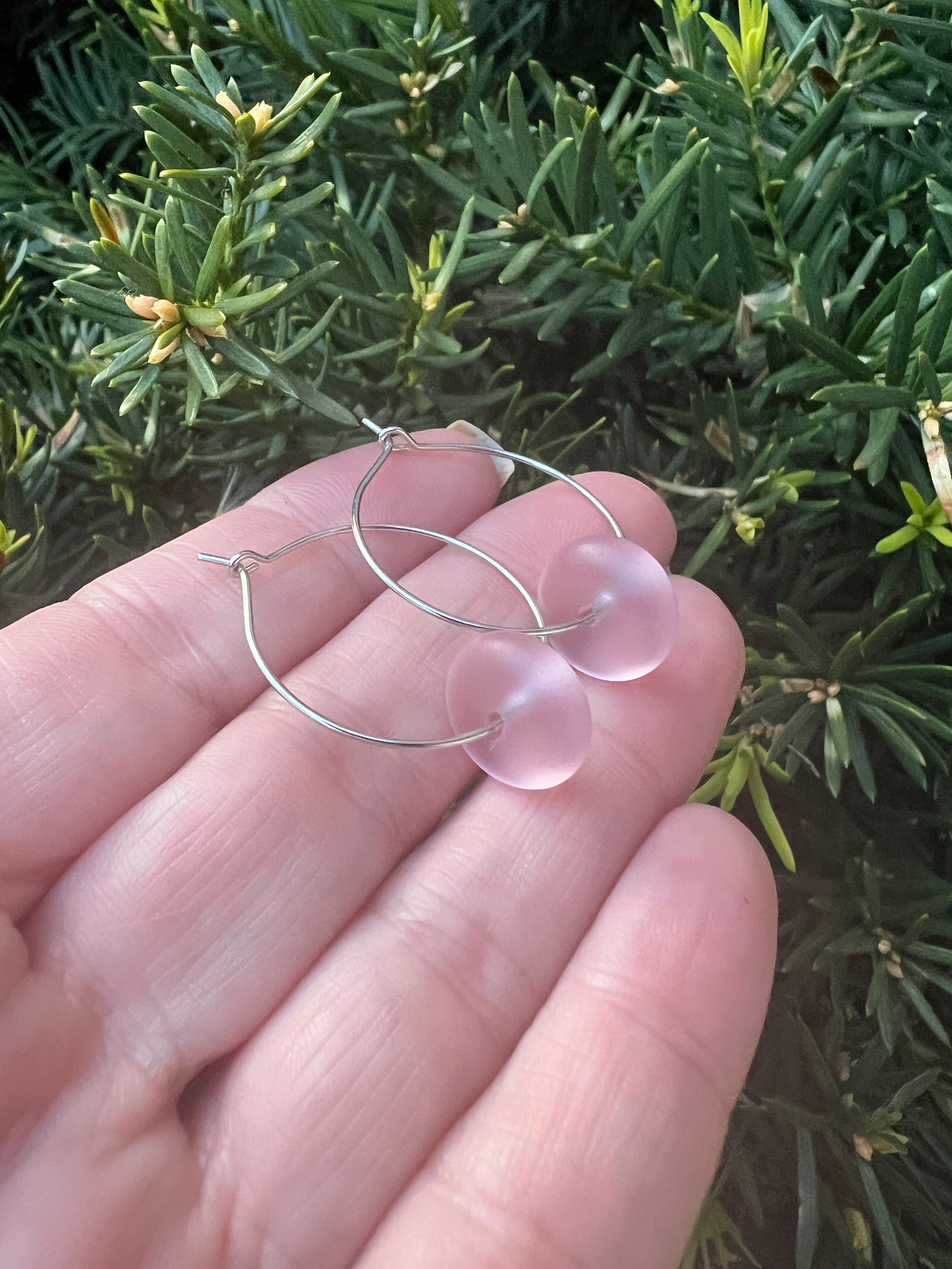 Light Pink Seaglass Hoop Earrings