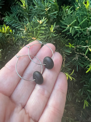 Black Seaglass Hoop Earrings