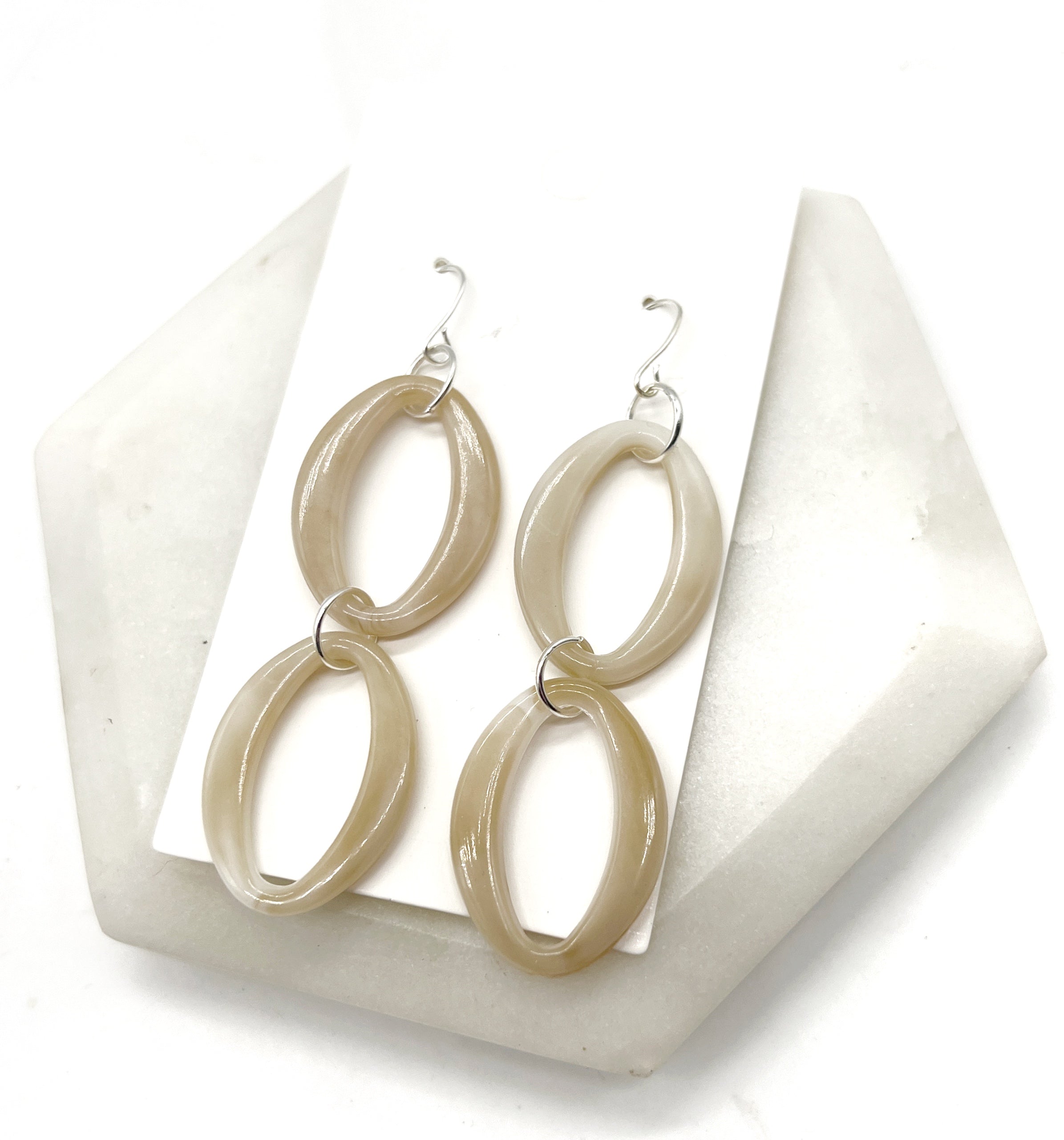 Cream Double Oval Acrylic Earrings