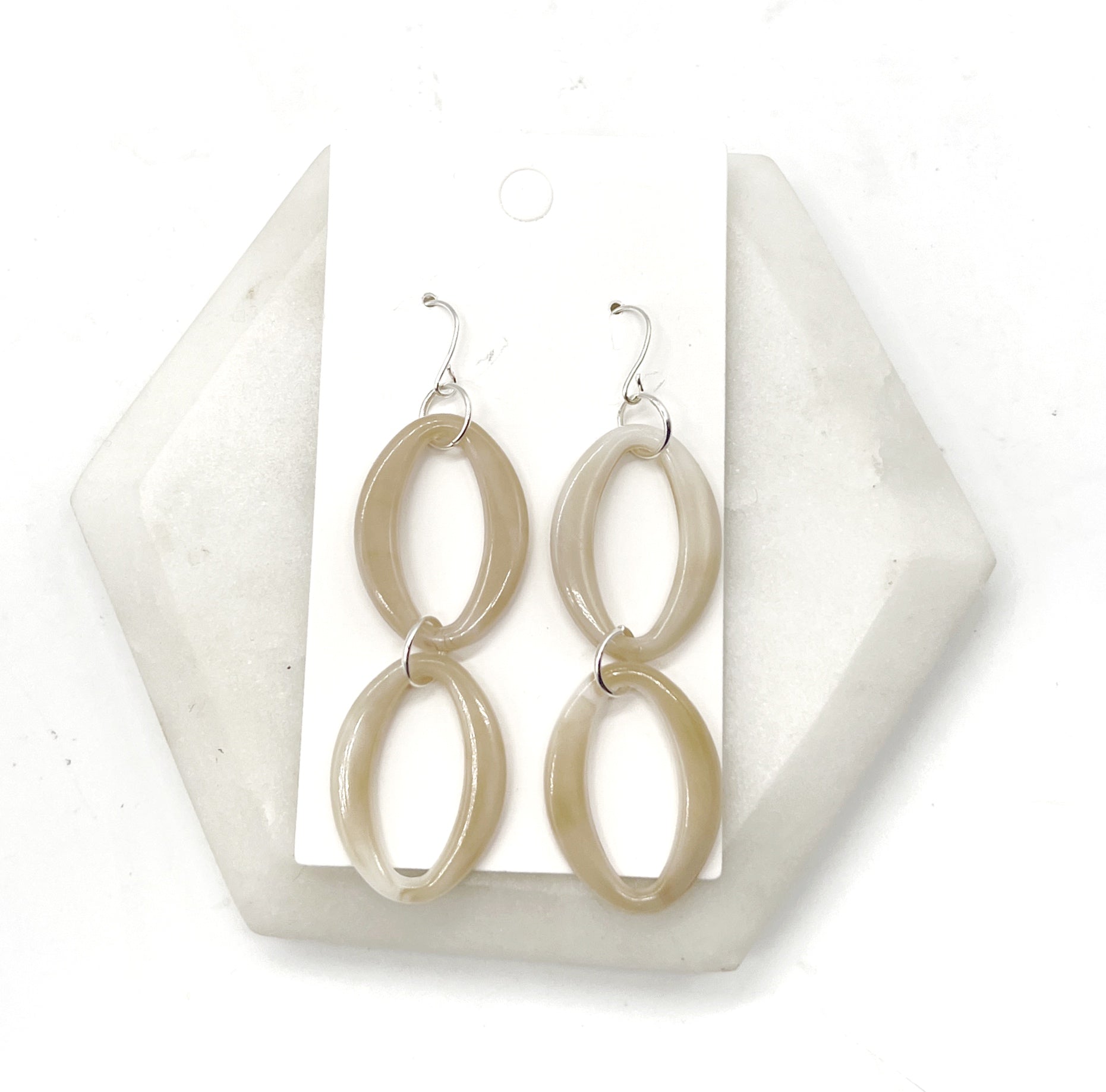 Cream Double Oval Acrylic Earrings