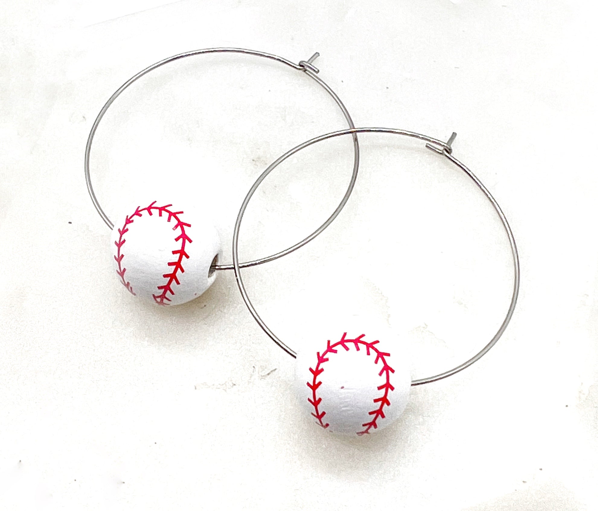 Baseball Wood Hoop Earrings