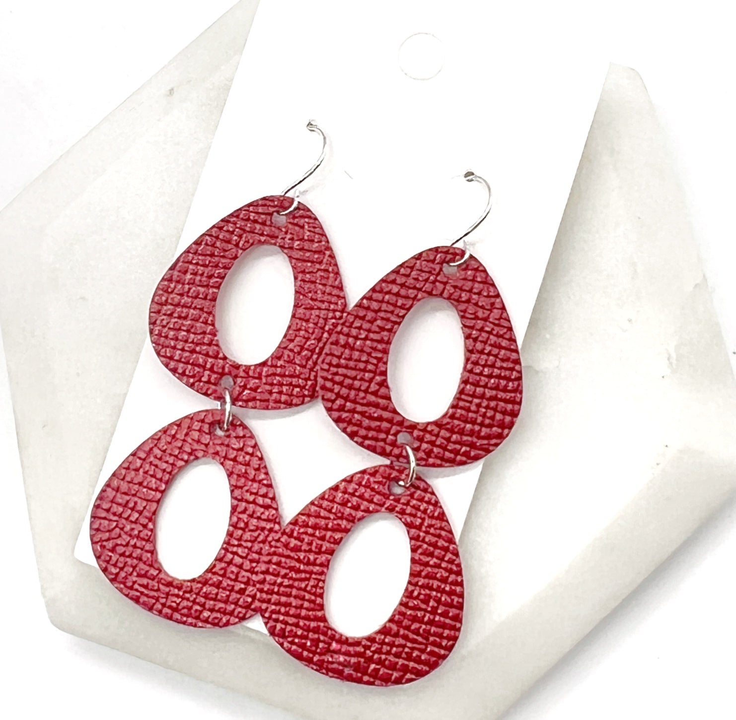 Crimson Red Double Olivia Leather Earrings