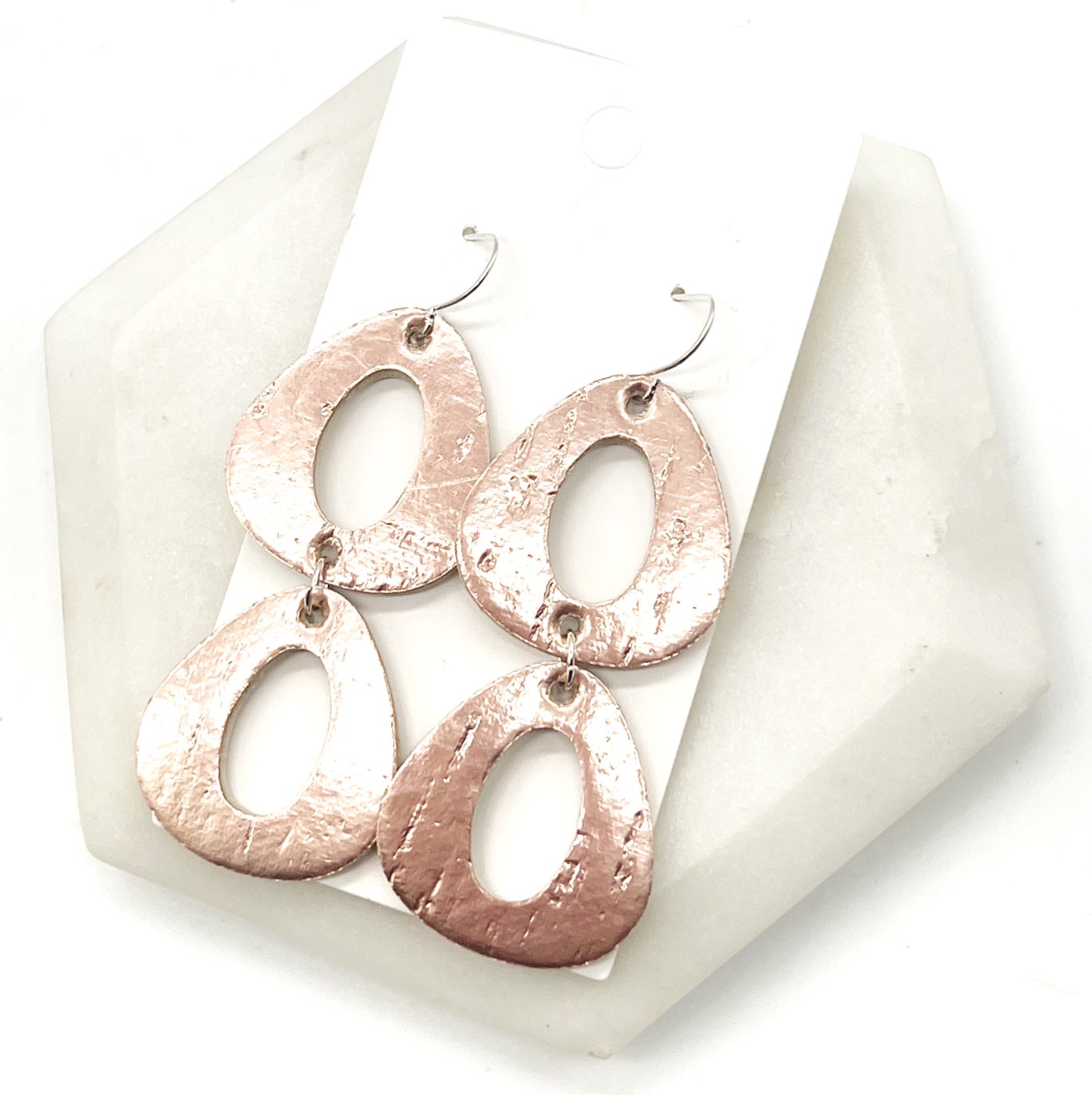 Rose Gold Double Olivia Cork Leather Earrings
