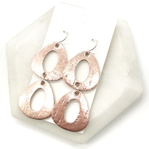 Rose Gold Double Olivia Cork Leather Earrings