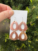 Rose Gold Double Olivia Cork Leather Earrings