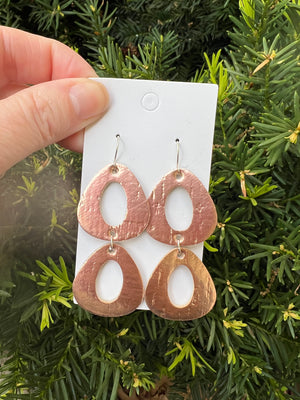Rose Gold Double Olivia Cork Leather Earrings