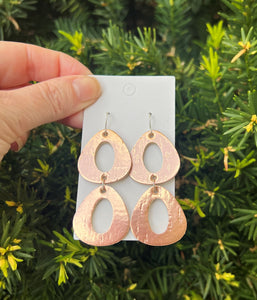 Rose Gold Double Olivia Cork Leather Earrings
