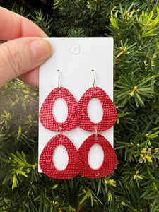 Crimson Red Double Olivia Leather Earrings