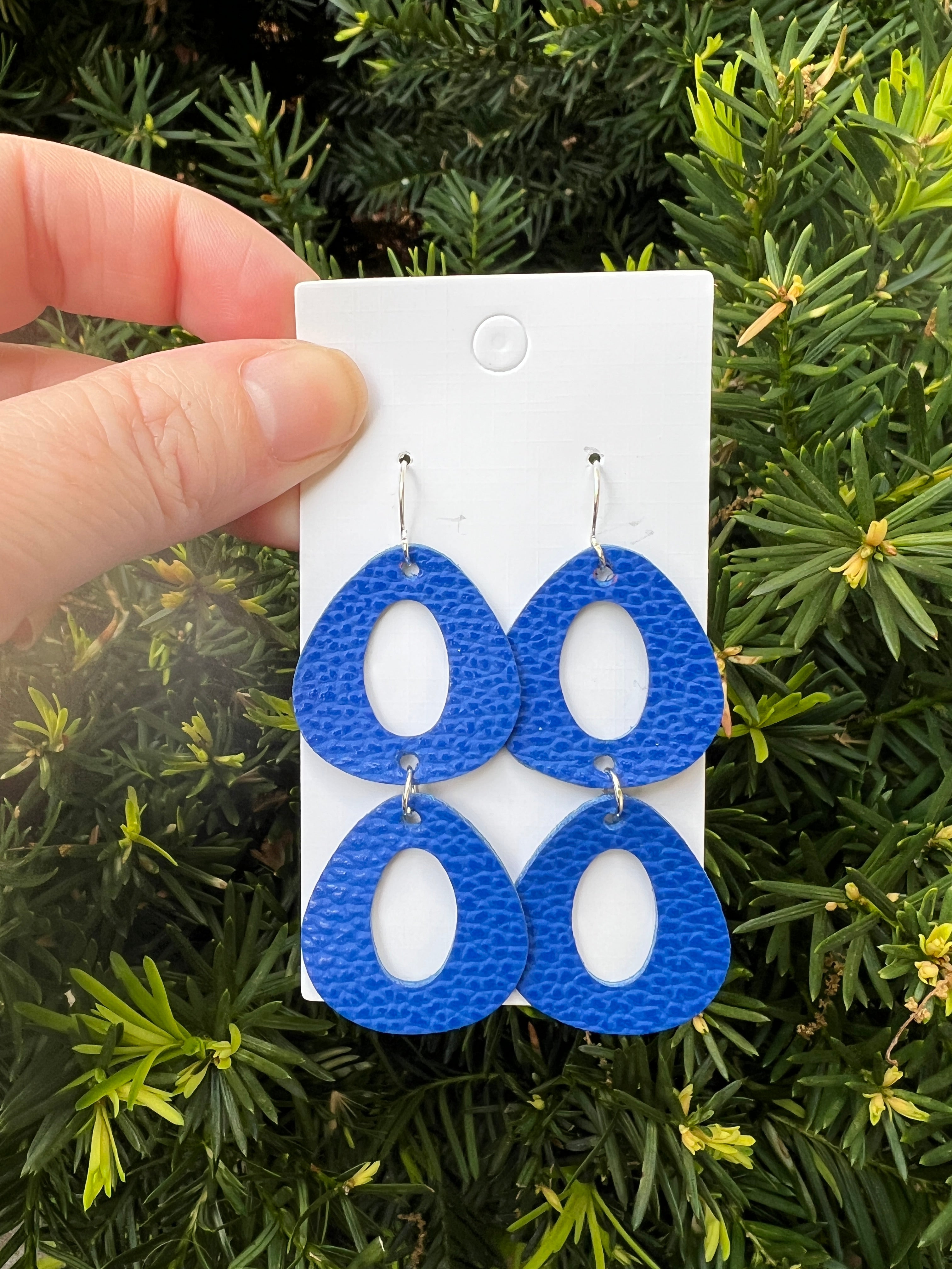 Royal Blue Double Olivia Leather Earrings