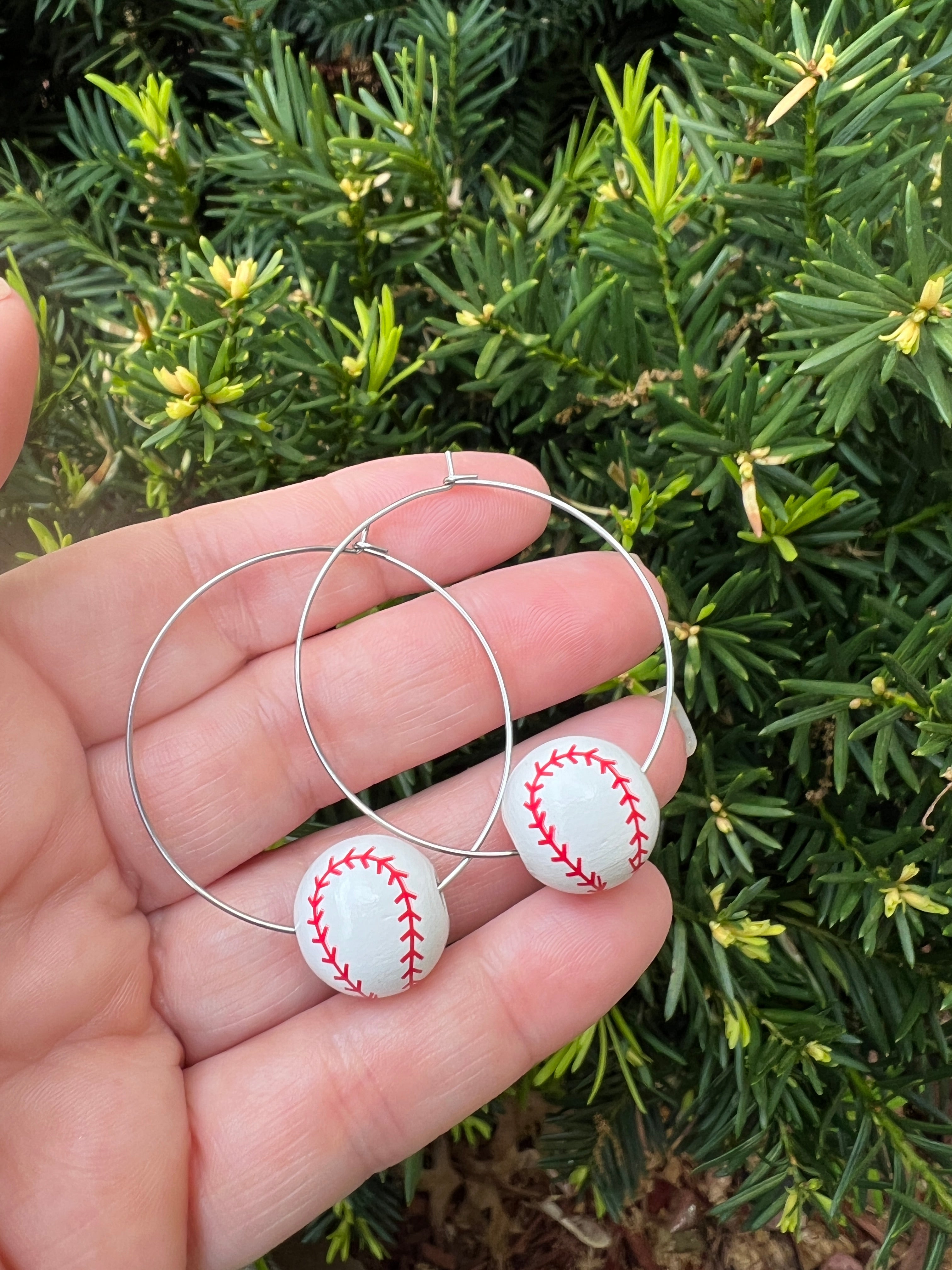 Baseball Wood Hoop Earrings