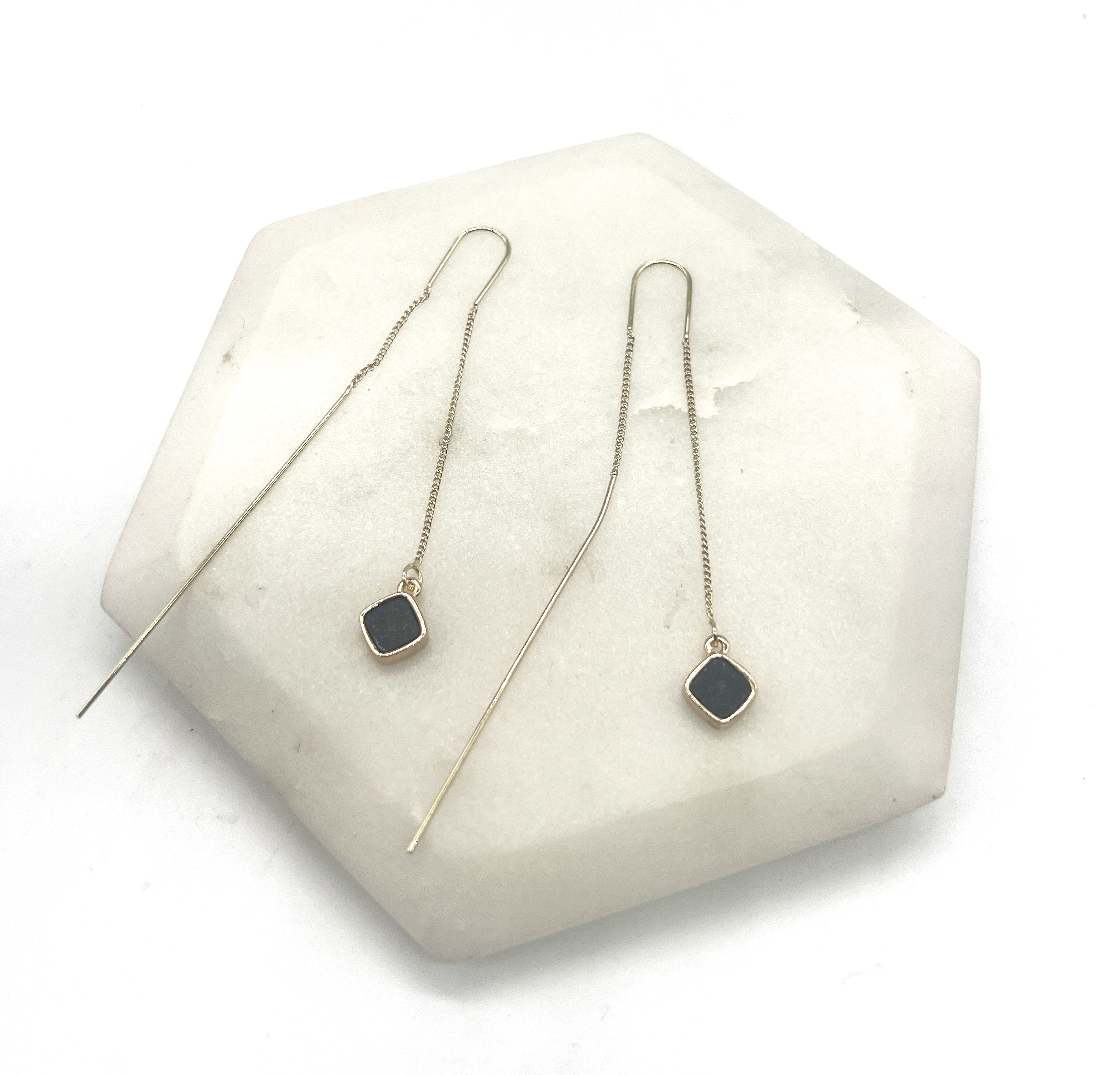 Black Diamond Gold Threader Earrings