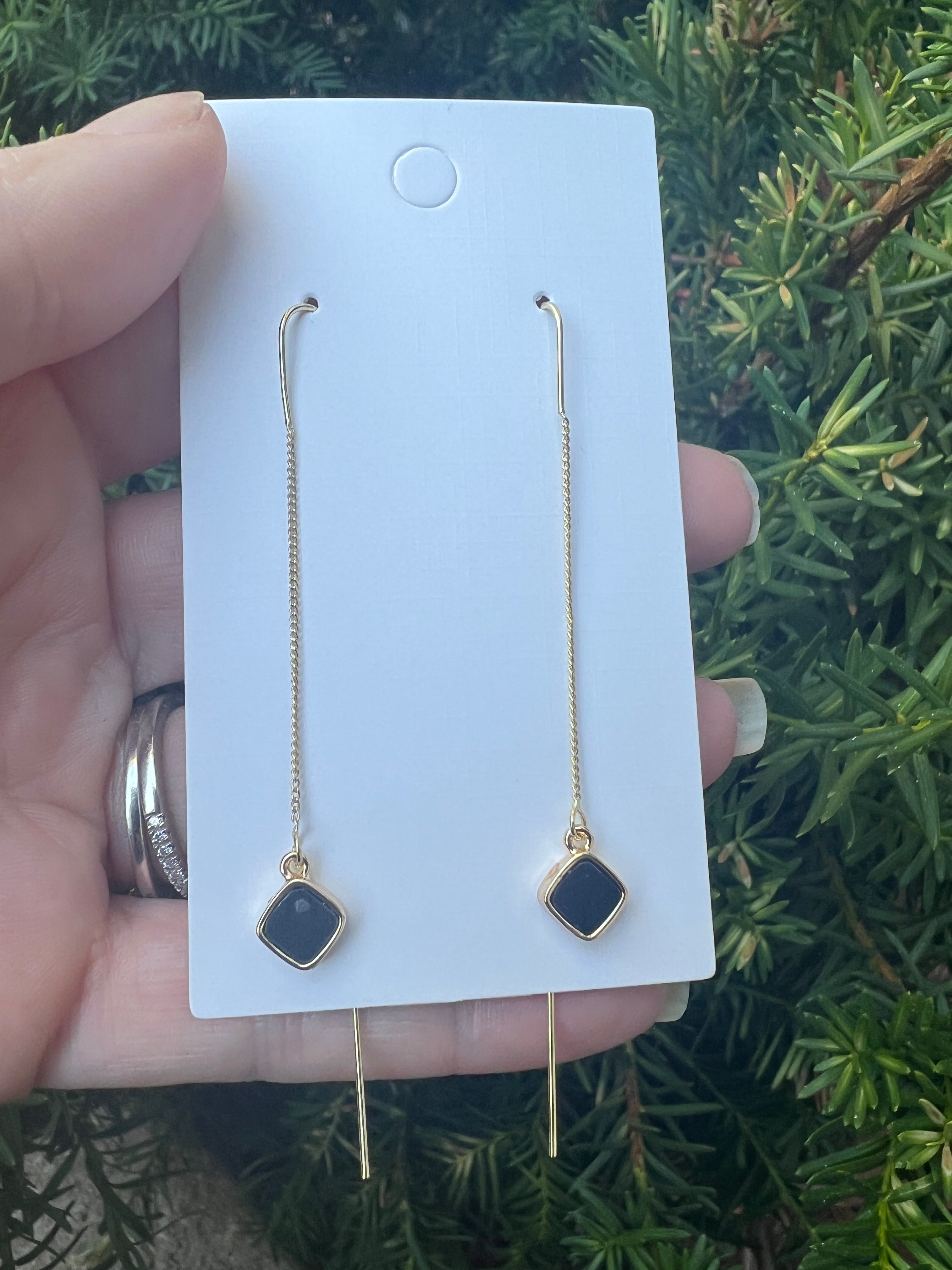 Black Diamond Gold Threader Earrings