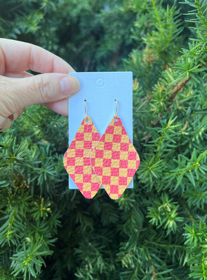 Chiefs Checkered Leather Diamond Earrings