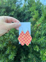 Chiefs Checkered Leather Diamond Earrings