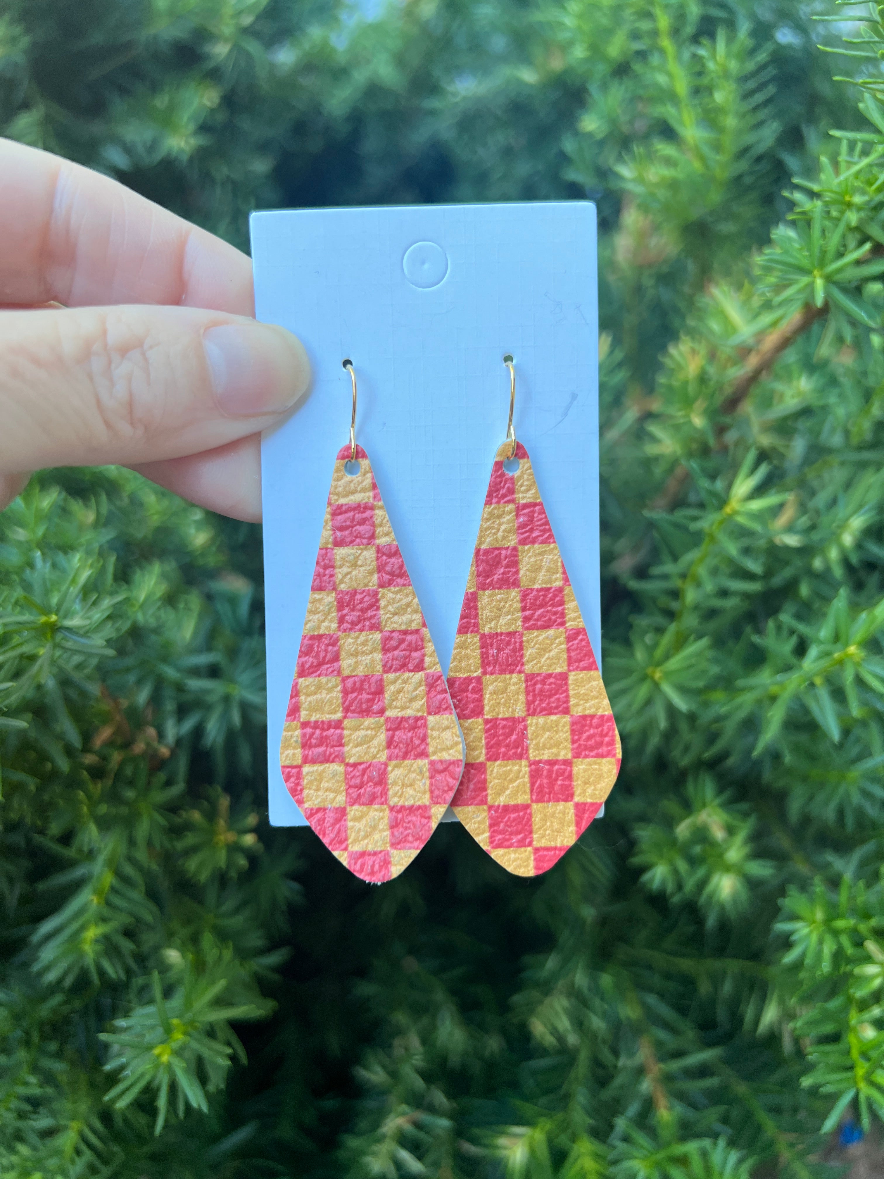 Chiefs Checkered Em Leather Earrings