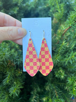 Chiefs Checkered Em Leather Earrings