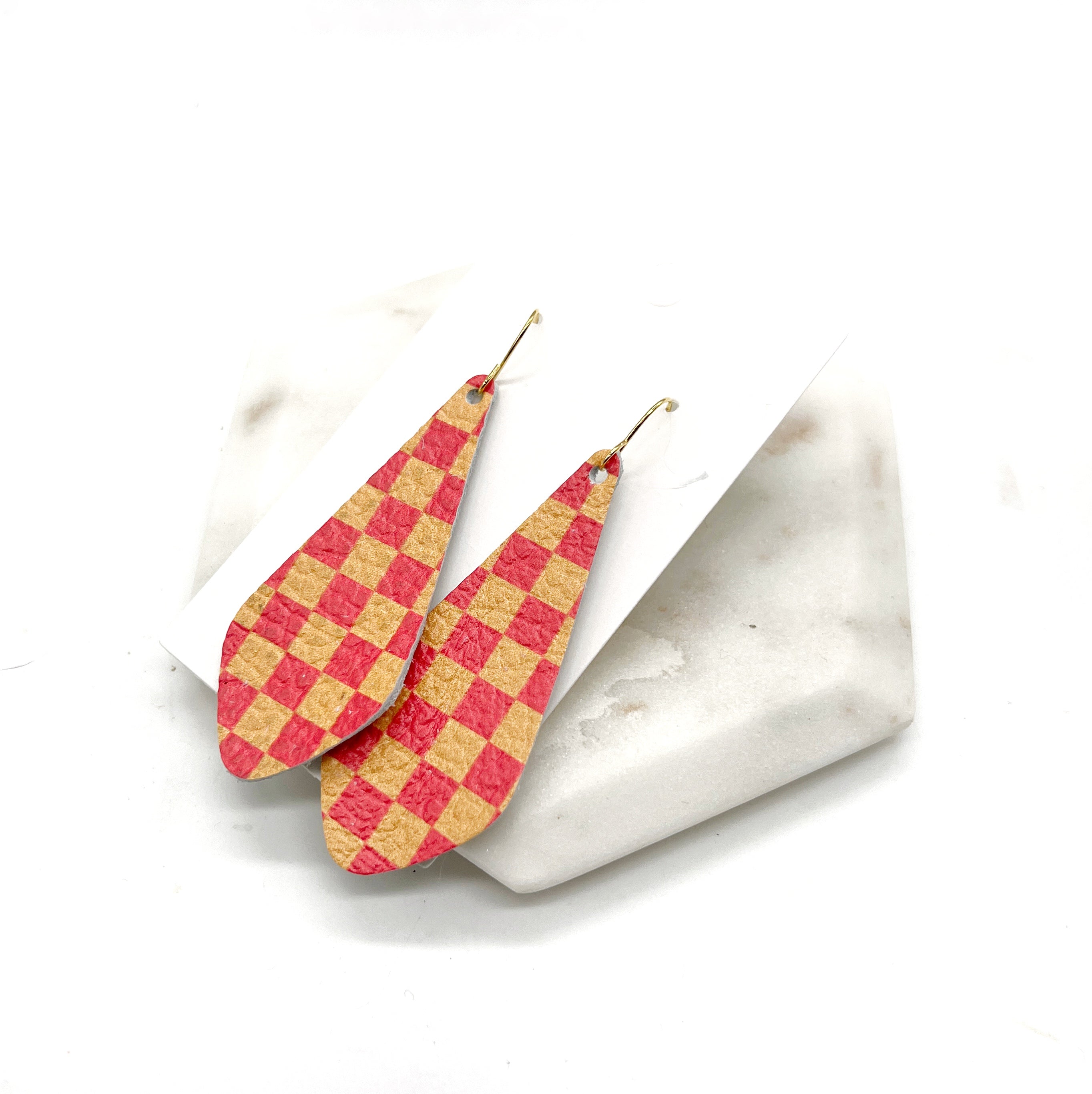 Chiefs Checkered Em Leather Earrings