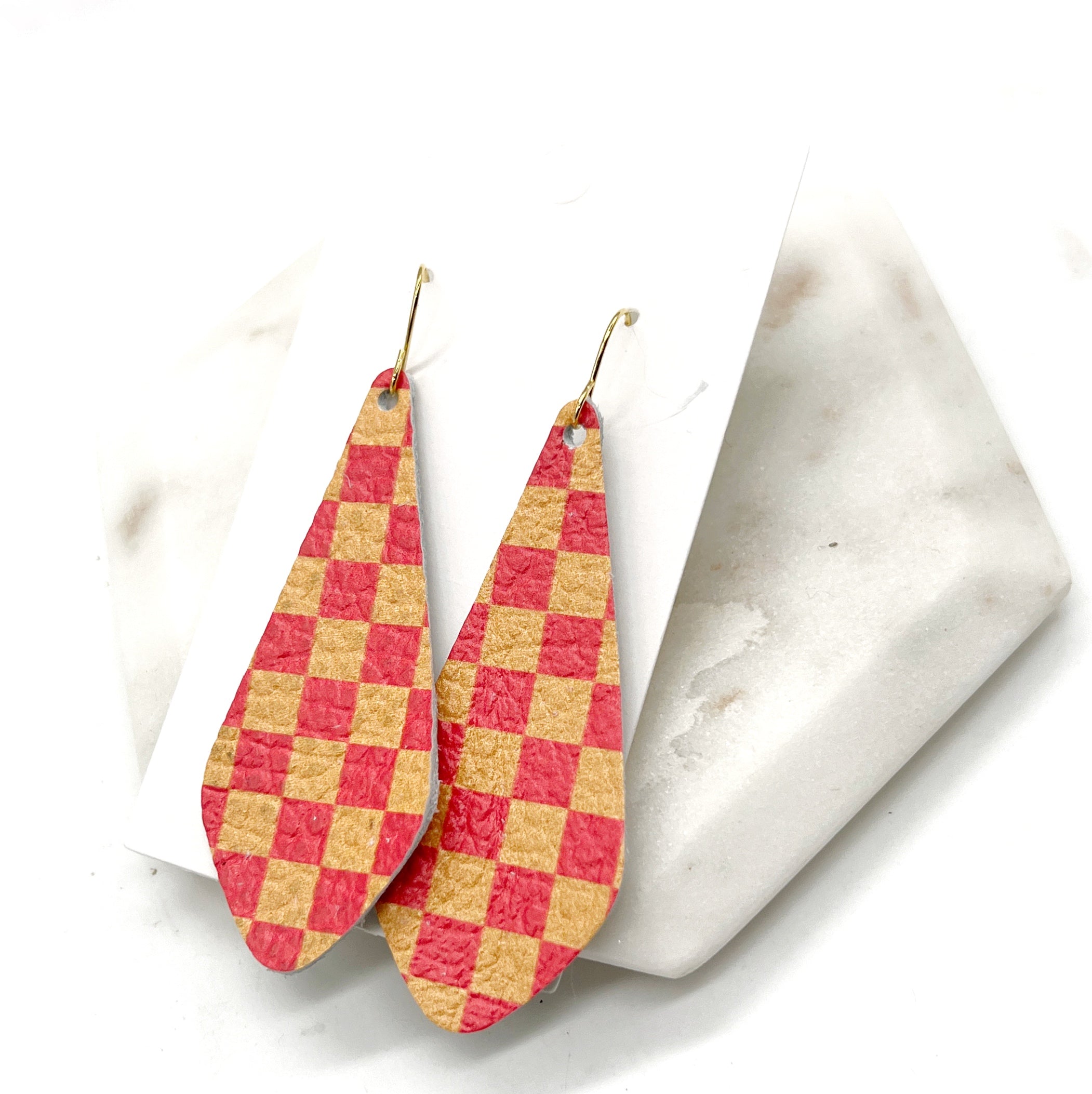 Chiefs Checkered Em Leather Earrings