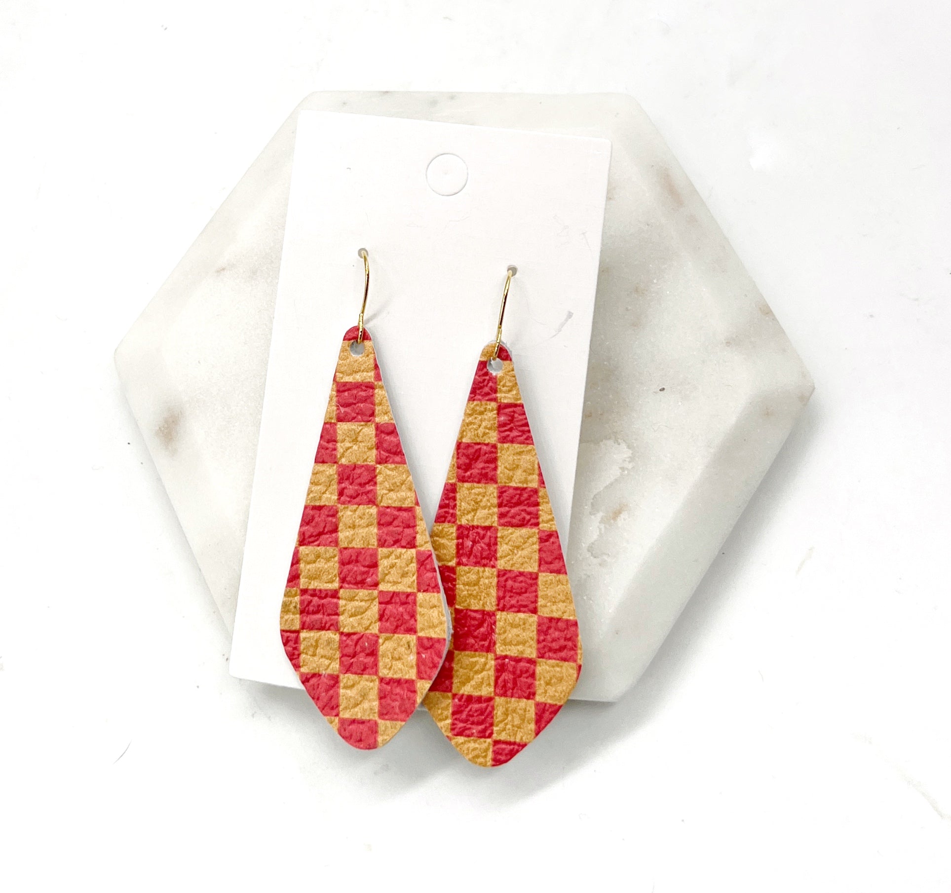 Chiefs Checkered Em Leather Earrings