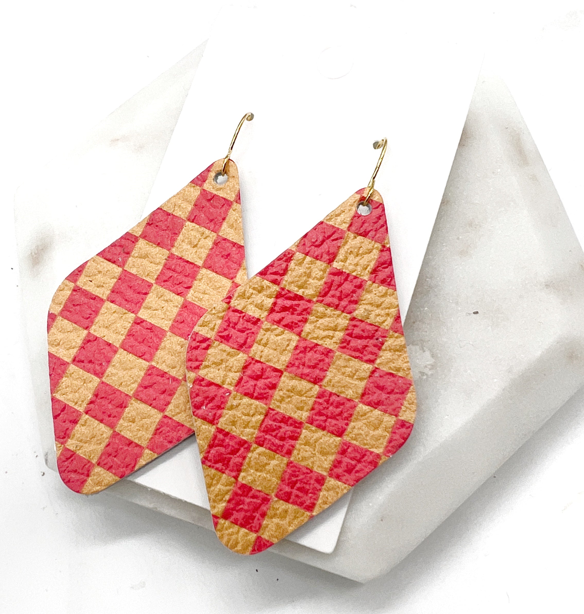 Chiefs Checkered Leather Diamond Earrings