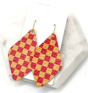 Chiefs Checkered Leather Diamond Earrings