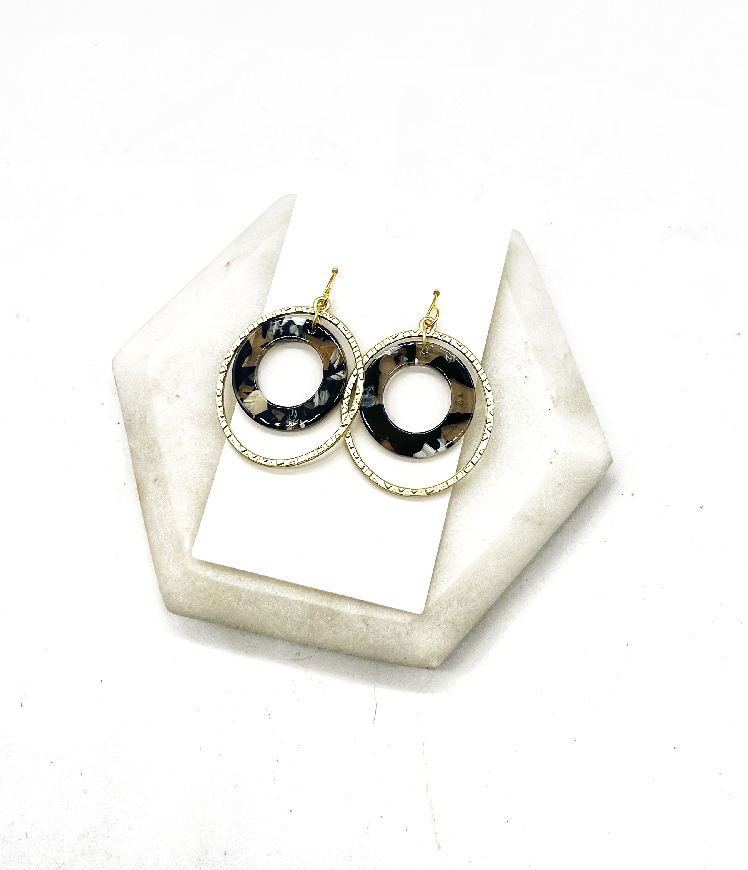 Black Oval Chandelier Acrylic and Metal Earrings