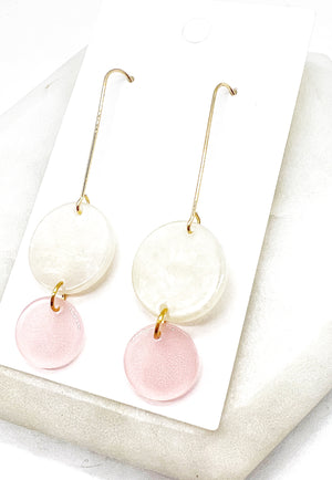 Pink Ivory Double Disc Acrylic Earrings