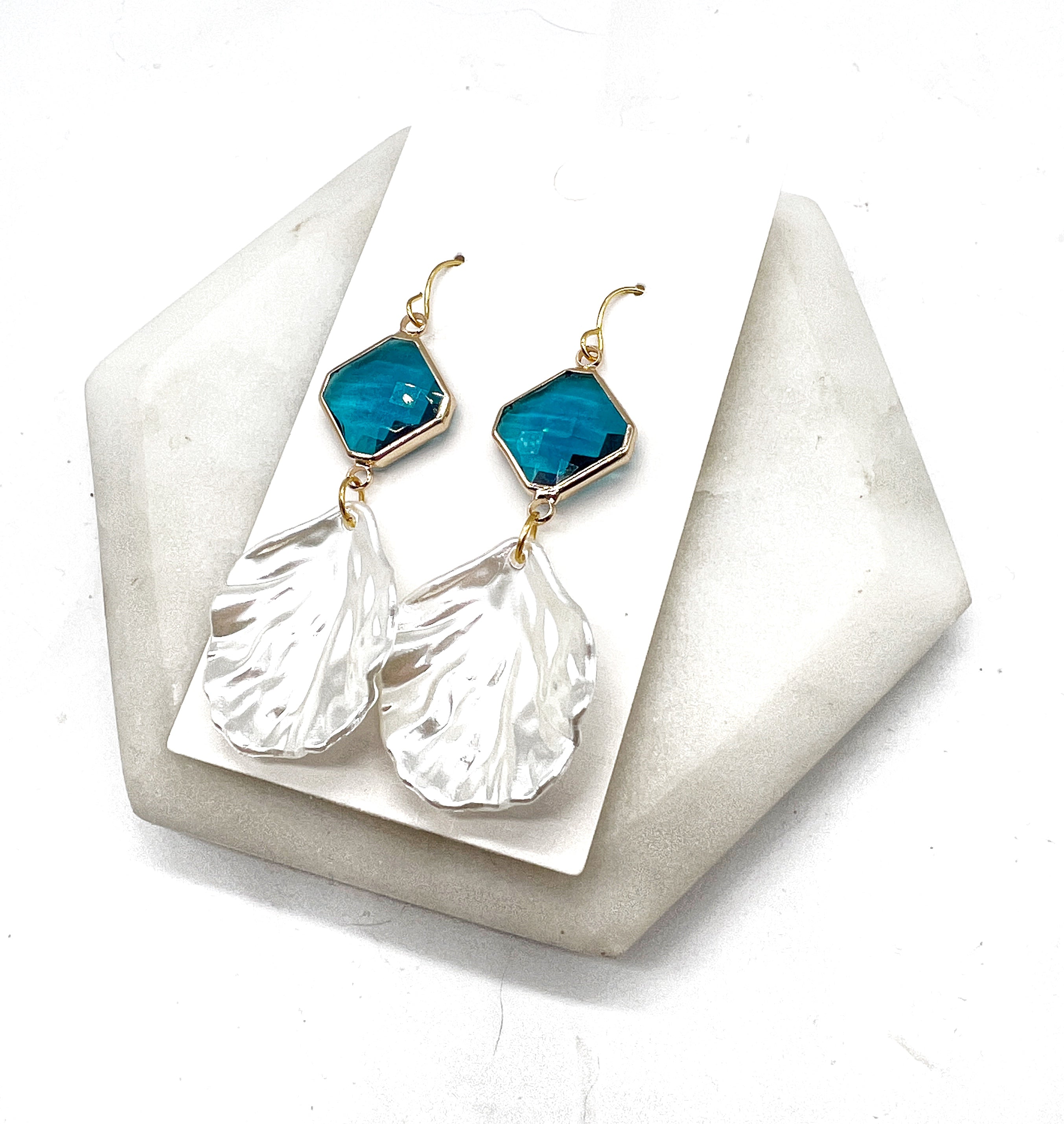 Ocean Blue Seashell Statement Earrings