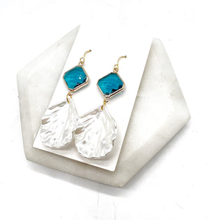 Ocean Blue Seashell Statement Earrings