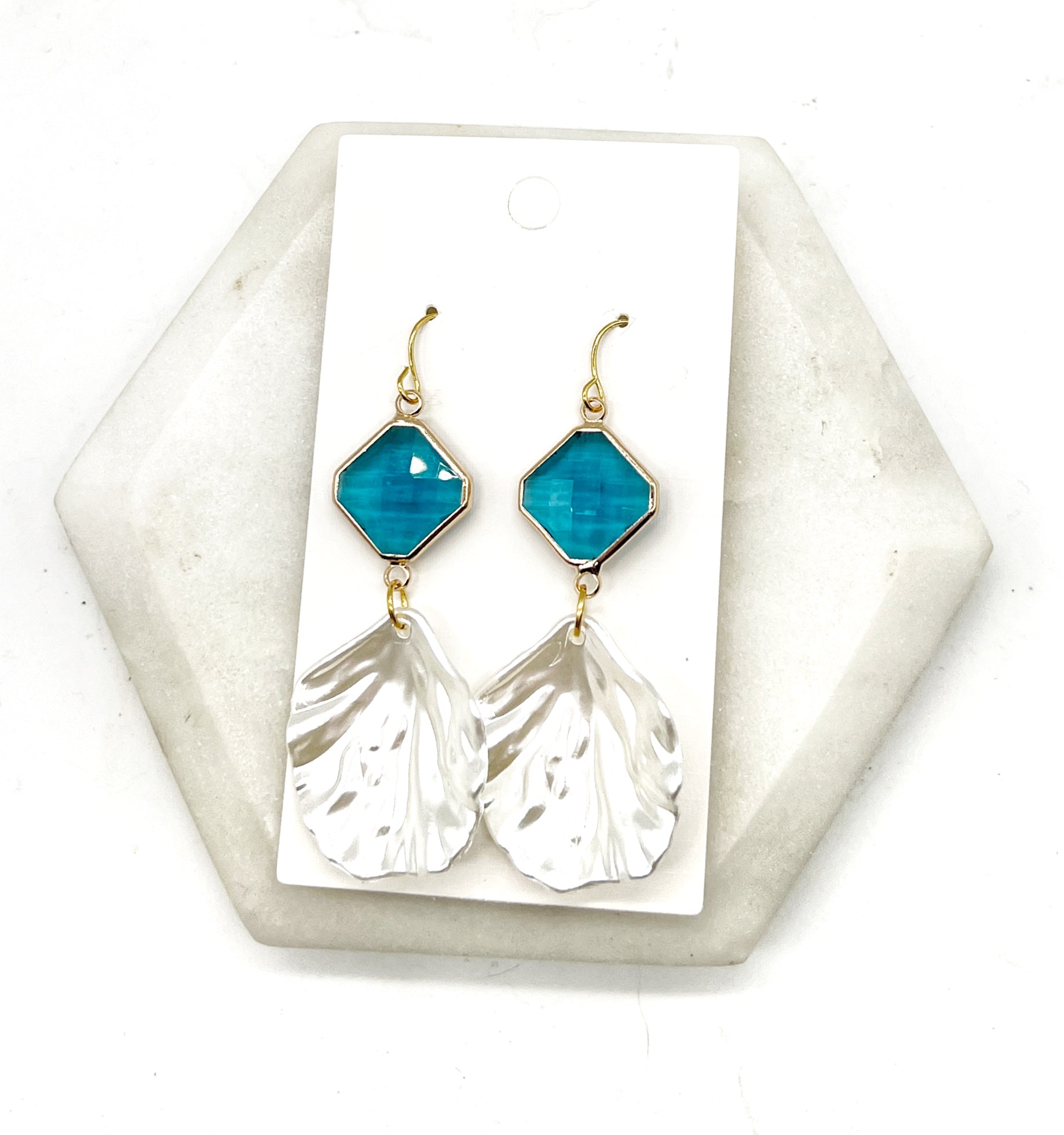 Ocean Blue Seashell Statement Earrings