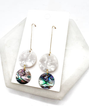 Ivory Abalone Double Disc Acrylic Earrings